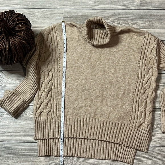 Entro Turtleneck Cable Detail Sweater, Camel Color, size Medium, Cuff Sleeve - Picture 7 of 8